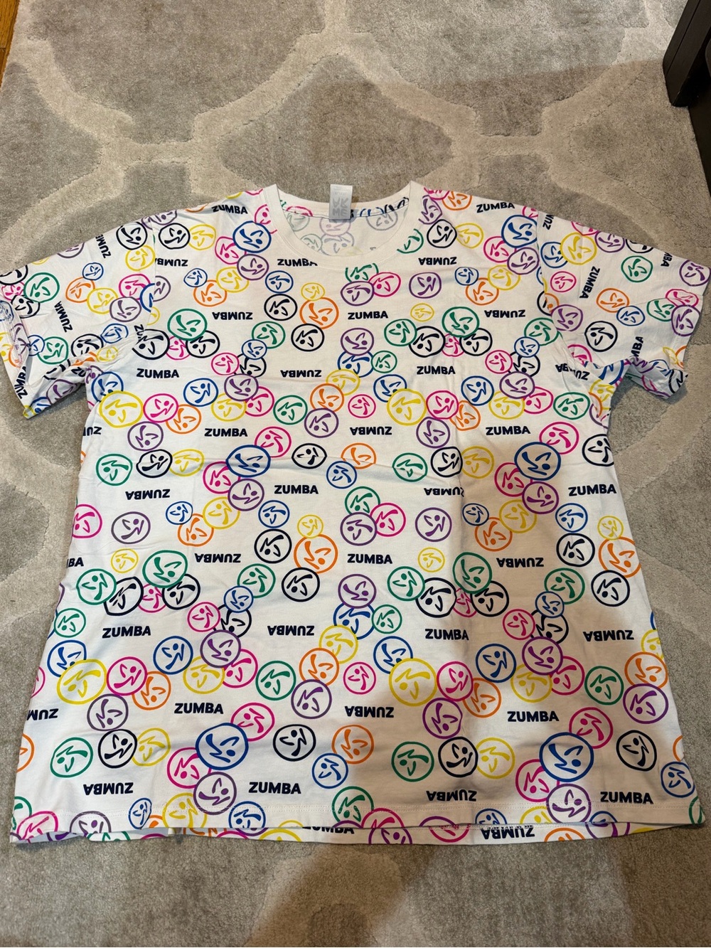Zumba Fitness Unisex White Tee with Multicolor Smiley Logos